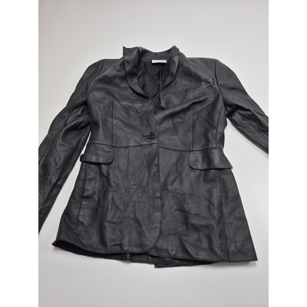 Akris Punto Blazer Jacket Womens 6 Black Perforated Lamb Leather Single Button
